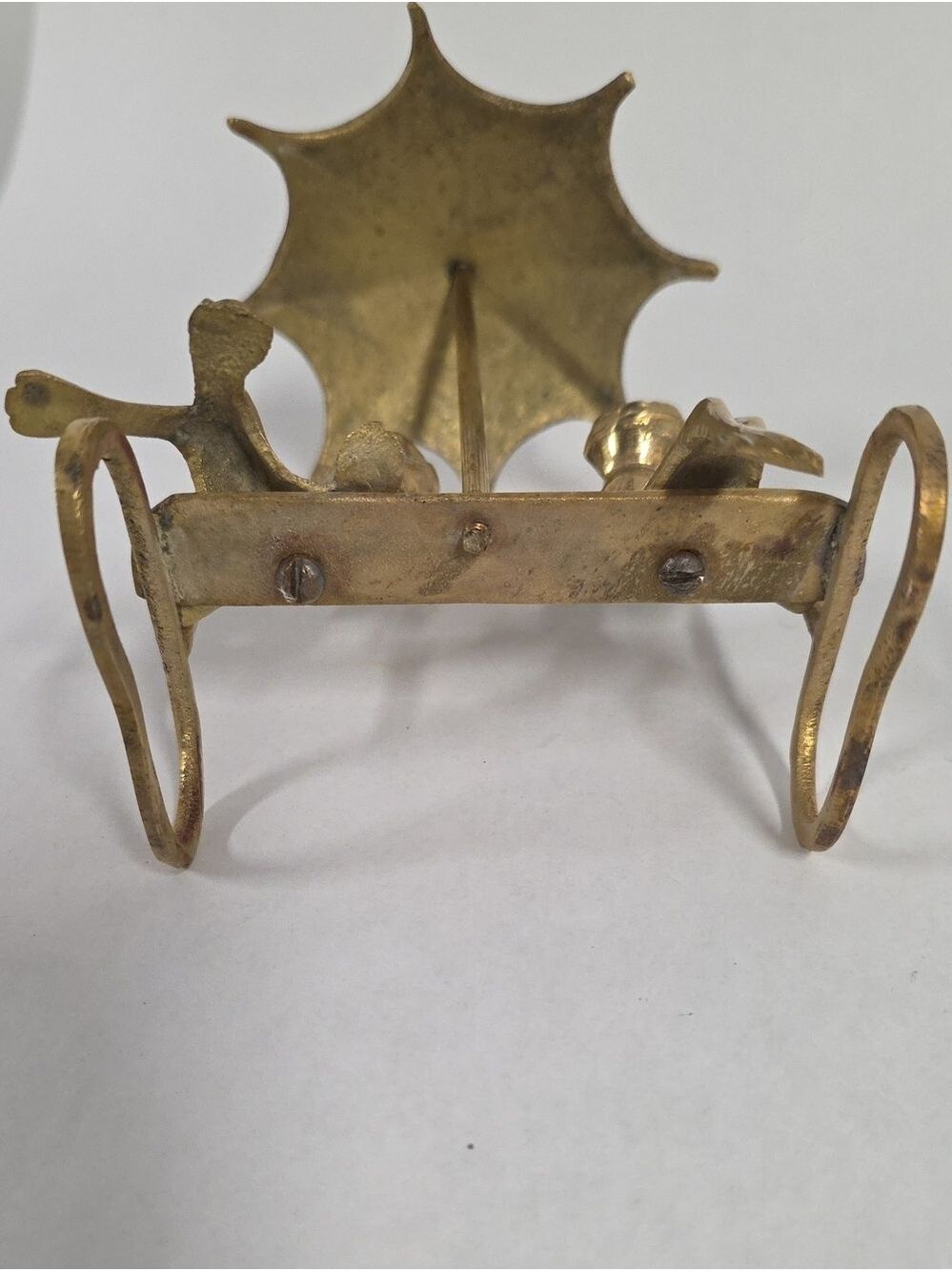 Vintage Brass Frogs on Bench Under Umbrella Figurine Whimsical Decor - Picture 5 of 10